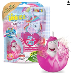 INKEE UNICORN | Badebombe Kinder mit Überraschung, Badekugel 100g mit Einhornfiguren, Pop-corn Duft