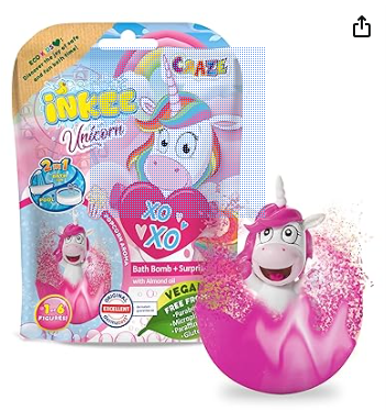 INKEE UNICORN | Badebombe Kinder mit Überraschung, Badekugel 100g mit Einhornfiguren, Pop-corn Duft